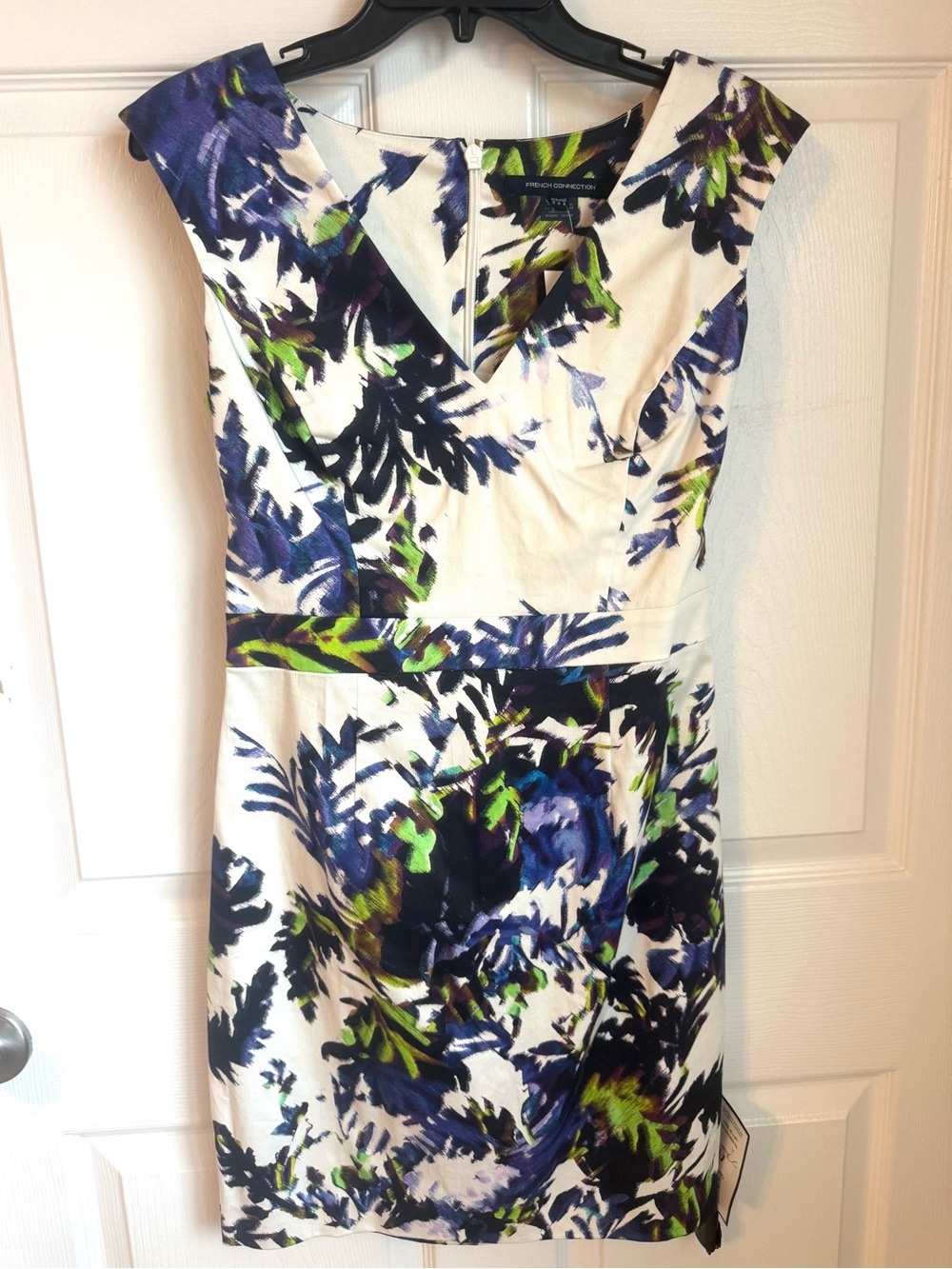French Connection White Dress with Blue, Green & Purple Floral Print